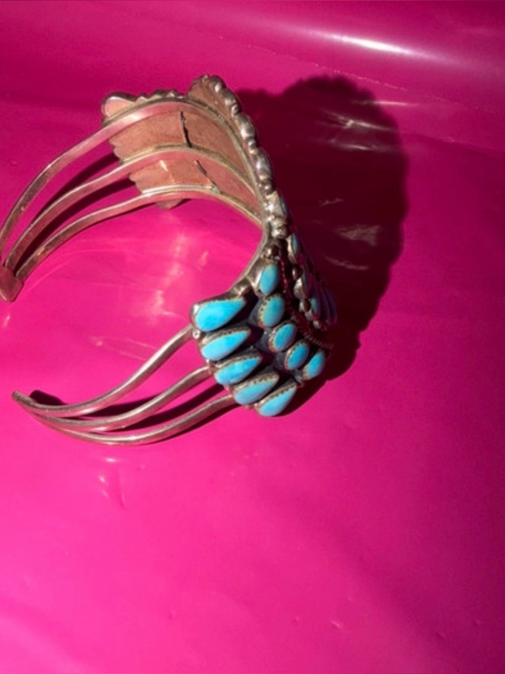 Vintage Native American Turquoise Cluster Cuff Bracelet - Picture 6 of 7